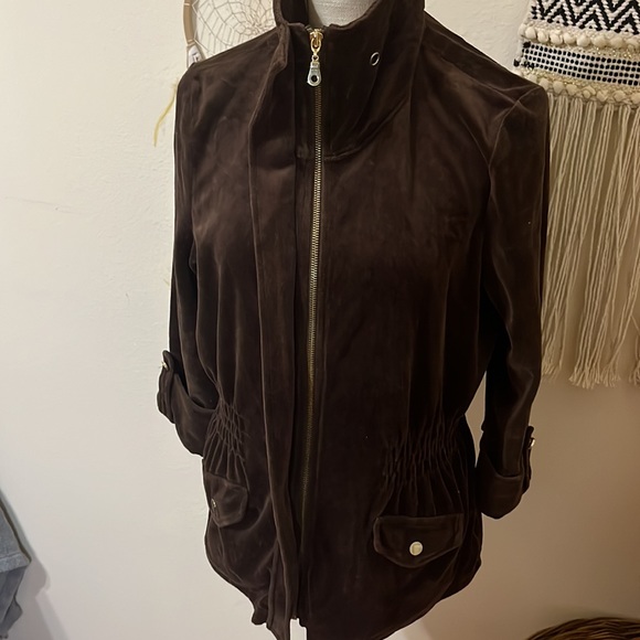 Charter Club Brown Velour Jacket with Gold Hardware andAdjustable Sleeves/Medium - Picture 4 of 7